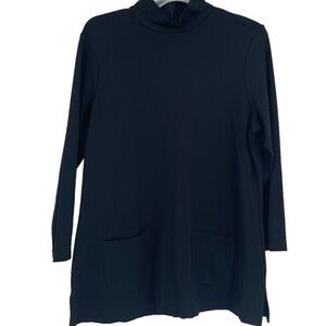Lauren Ralph Lauren Womens Mock Neck Blouse Black Jersey Knit Top Size XL